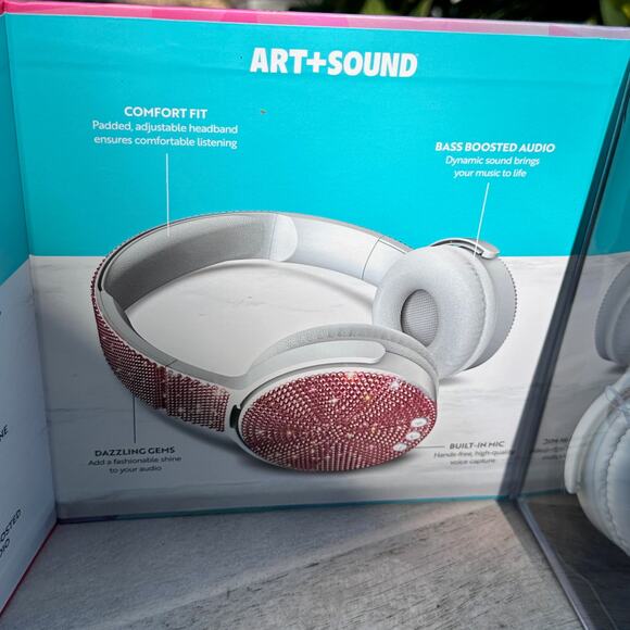 NEW Art+Sound Bling Wireless Headphones 6Hrs playtime. White Pink rhinestones - Picture 8 of 15